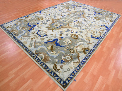 Ivory 10'2" x 14'4" Transitional Hand knotted Wool Rug - Sku: O075425