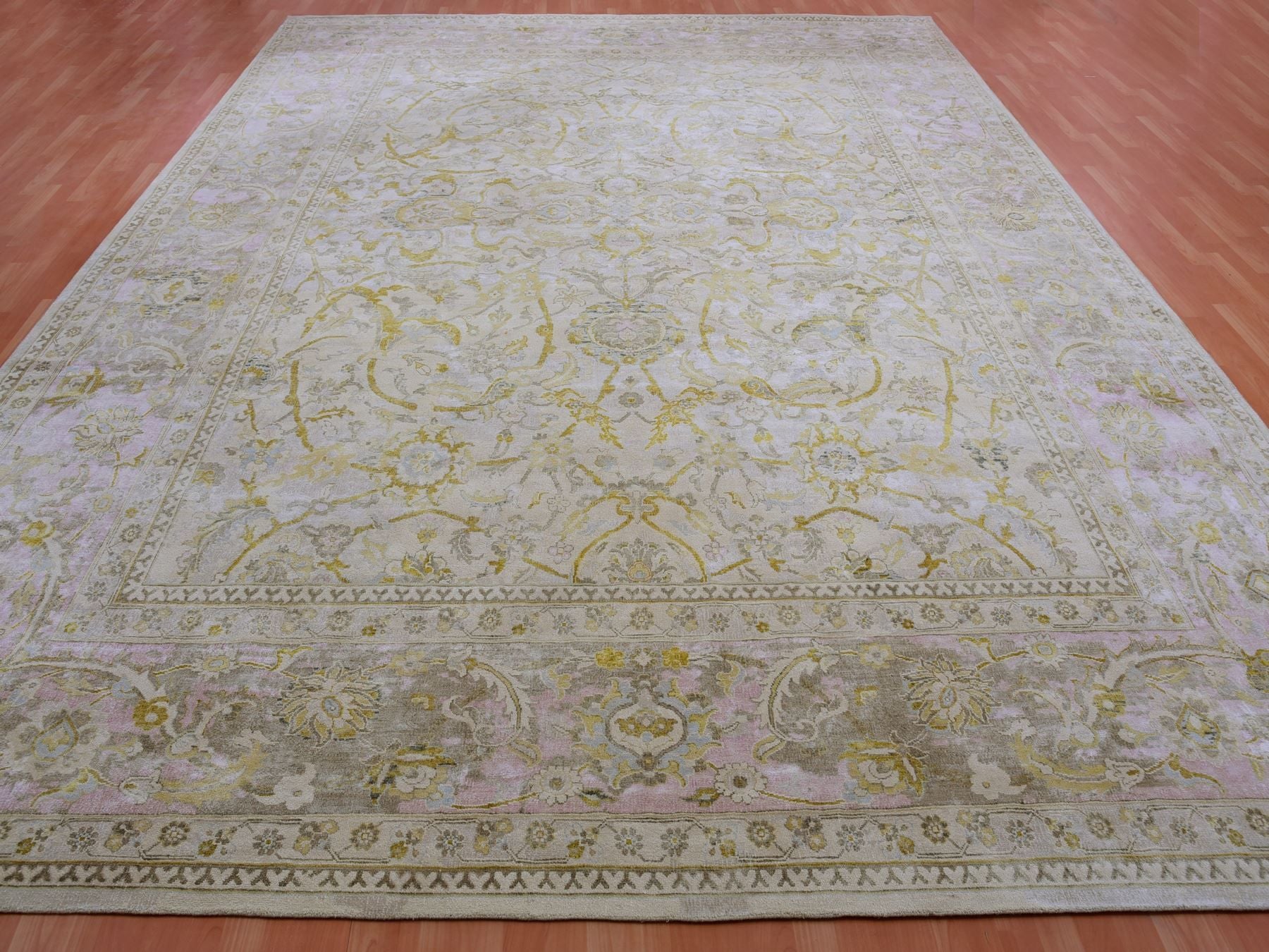 Oushak hand-knotted wool/silk rug in Beige, 12'0" x 15'7", SKU O075430