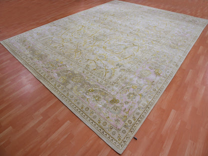 Oushak hand-knotted wool/silk rug in Beige, 12'0" x 15'7", SKU O075430