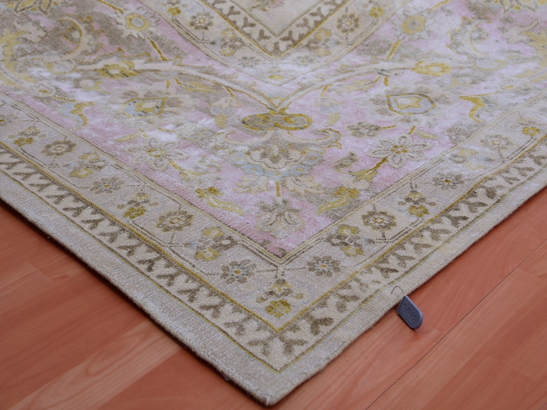 Oushak hand-knotted wool/silk rug in Beige, 12'0" x 15'7", SKU O075430