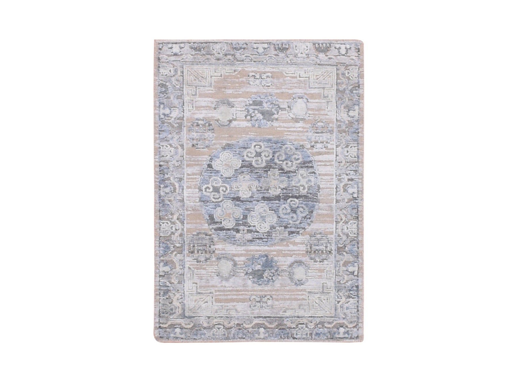 Gray 2'0" x 3'0" Wool / Silk Hand knotted Wool/Silk Rug - Sku: O075433