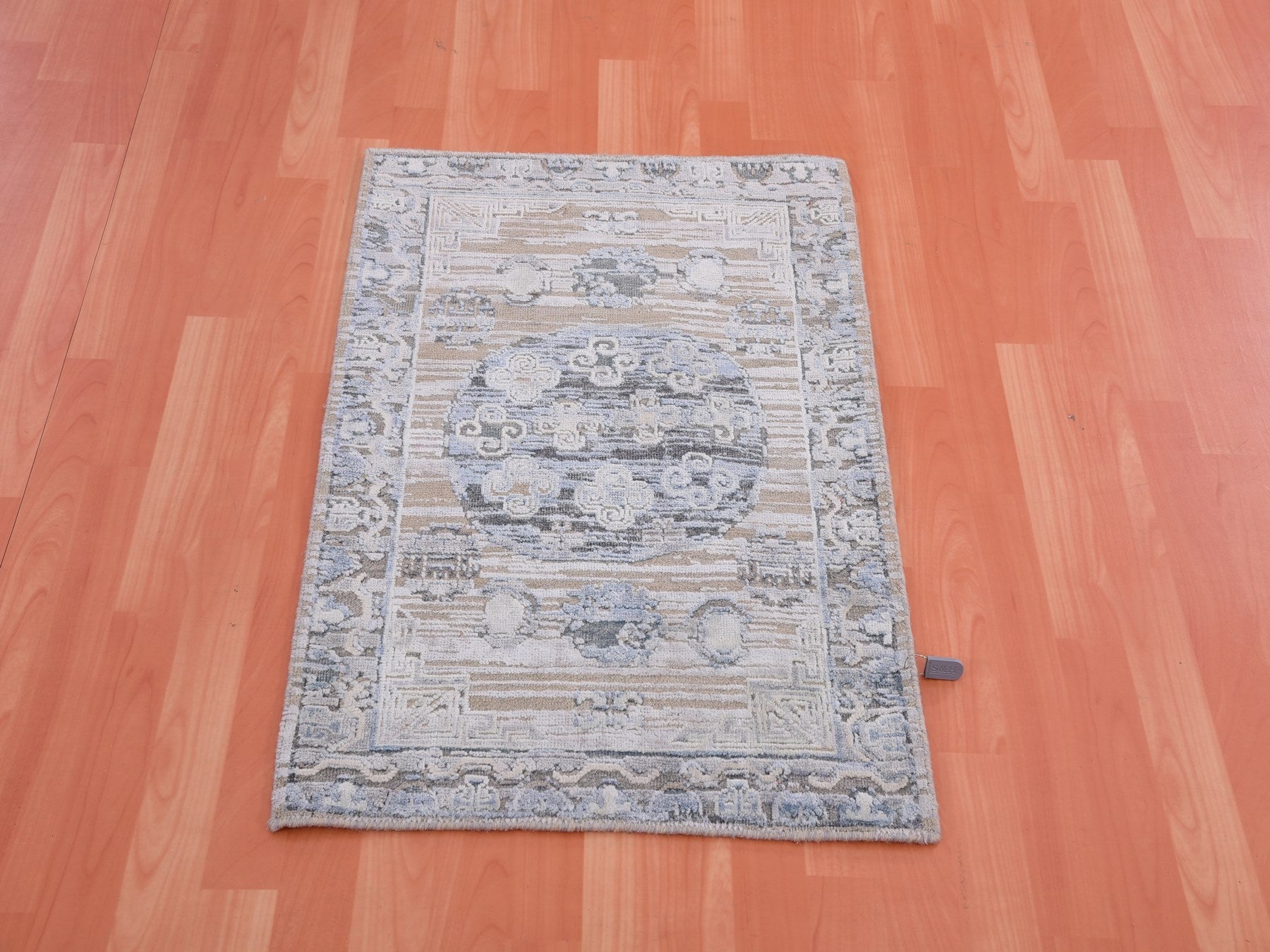Gray 2'0" x 3'0" Wool / Silk Hand knotted Wool/Silk Rug - Sku: O075433