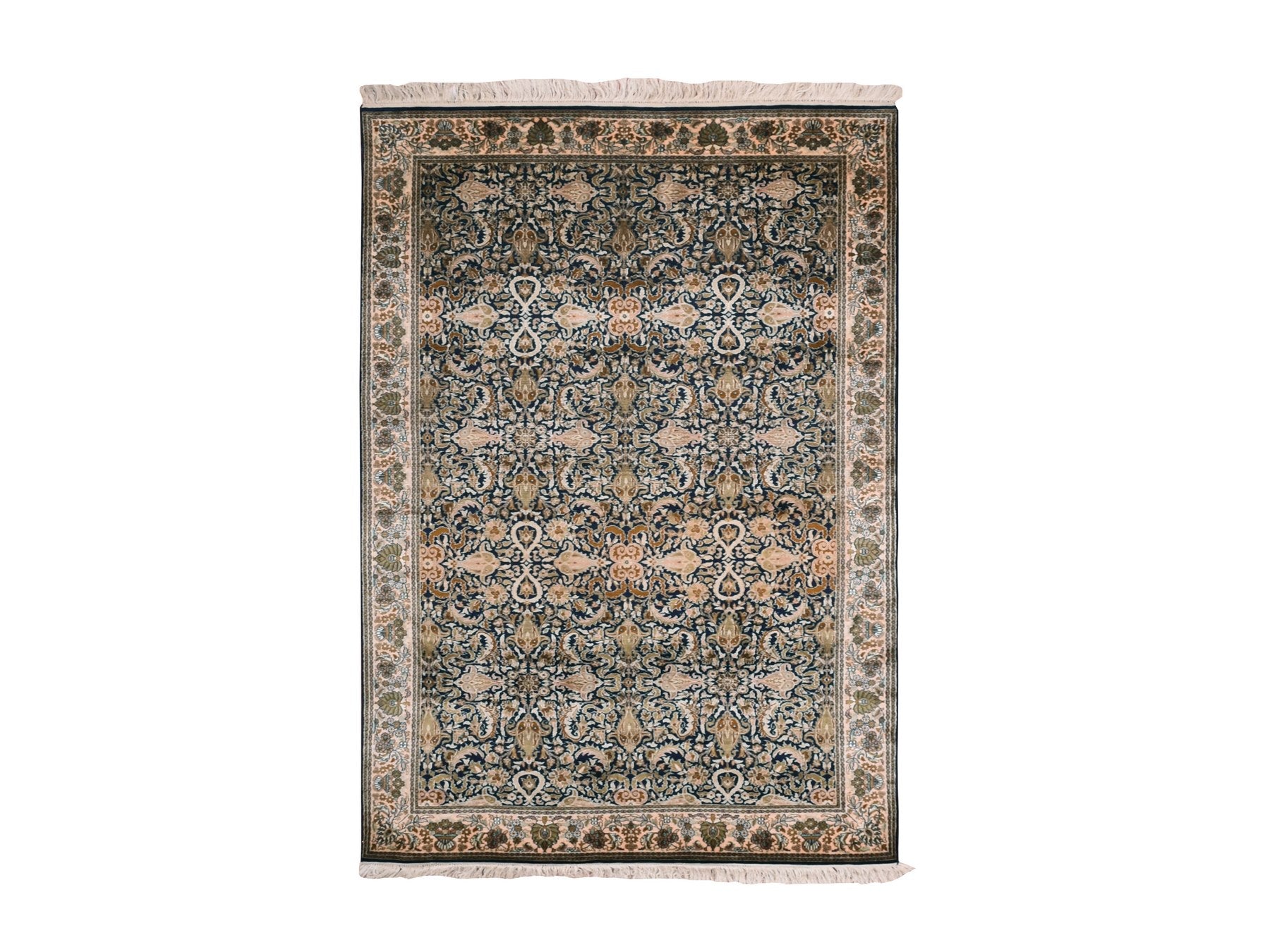 Traditional hand-knotted silk rug in Blue, 4'1" x 6'0", SKU O075436