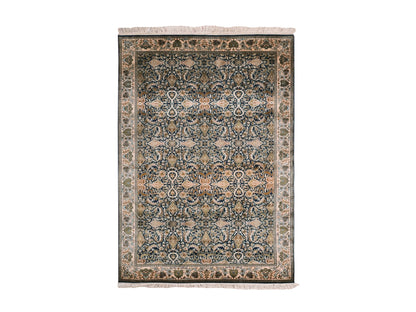 Traditional hand-knotted silk rug in Blue, 4'1" x 6'0", SKU O075436