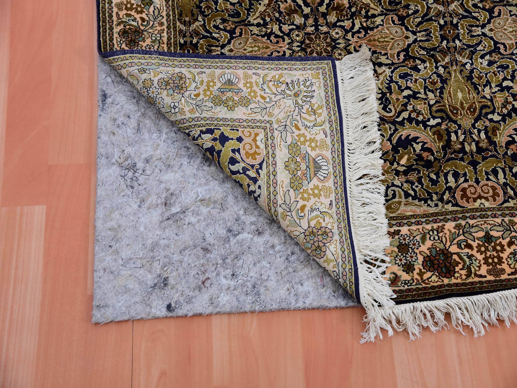 Traditional hand-knotted silk rug in Blue, 4'1" x 6'0", SKU O075436