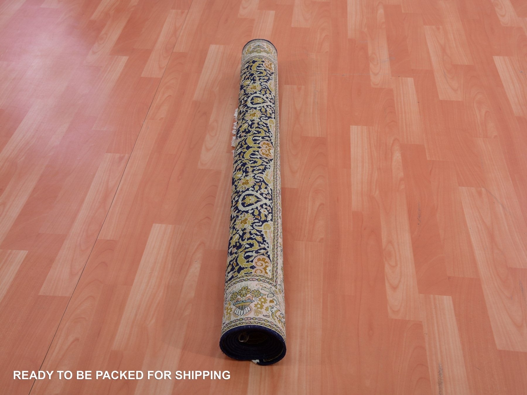 Traditional hand-knotted silk rug in Blue, 4'1" x 6'0", SKU O075436