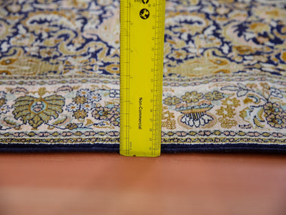 Traditional hand-knotted silk rug in Blue, 4'1" x 6'0", SKU O075436