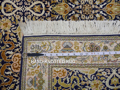 Traditional hand-knotted silk rug in Blue, 4'1" x 6'0", SKU O075436
