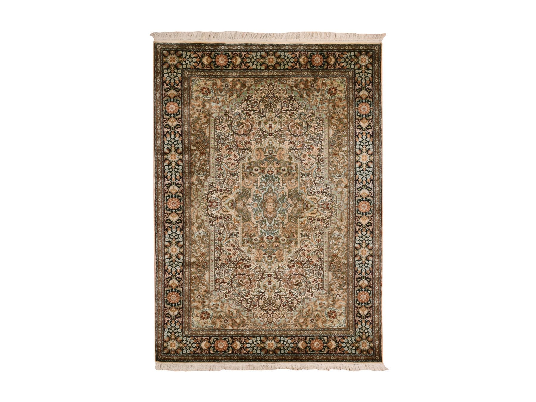 Traditional hand-knotted silk rug in Brown, 4'1" x 6'1", SKU O075437