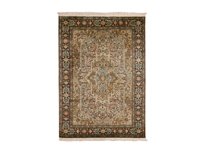 Traditional hand-knotted silk rug in Brown, 4'1" x 6'1", SKU O075437