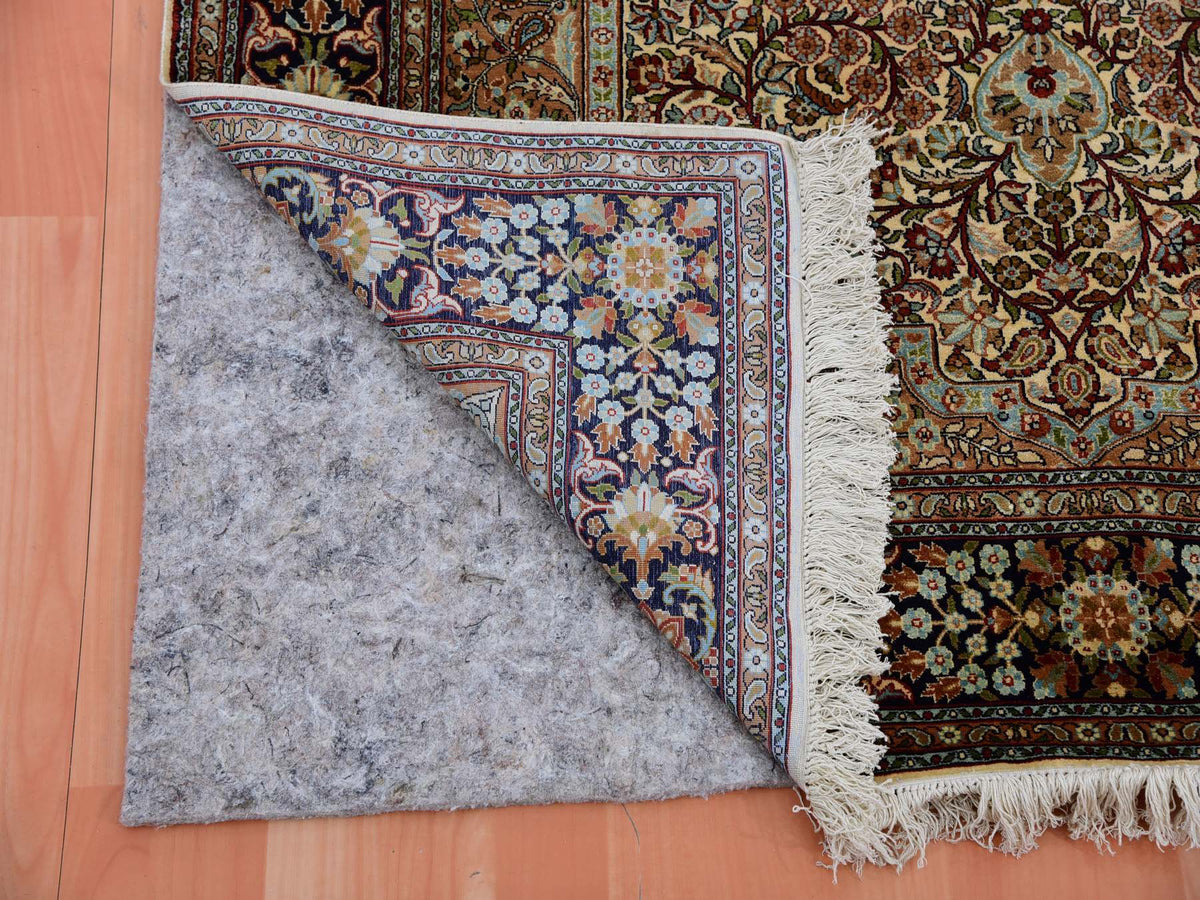 Traditional hand-knotted silk rug in Brown, 4'1" x 6'1", SKU O075437