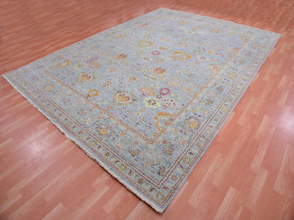 Grey 10'0" x 13'6" Transitional Hand knotted Wool Rug - Sku: O075450