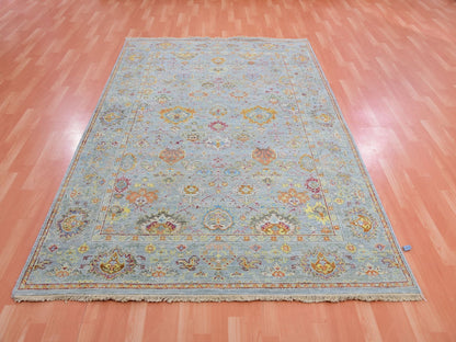 Grey 6'0" x 8'10" Transitional Hand knotted Wool Rug - Sku: O075454