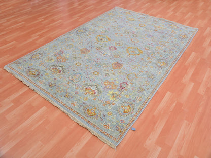 Grey 6'0" x 8'10" Transitional Hand knotted Wool Rug - Sku: O075454