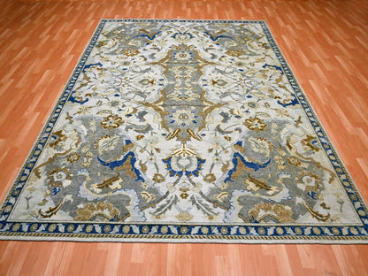 Ivory 8'1" x 10'2" Transitional Hand knotted Wool Rug - Sku: O075472