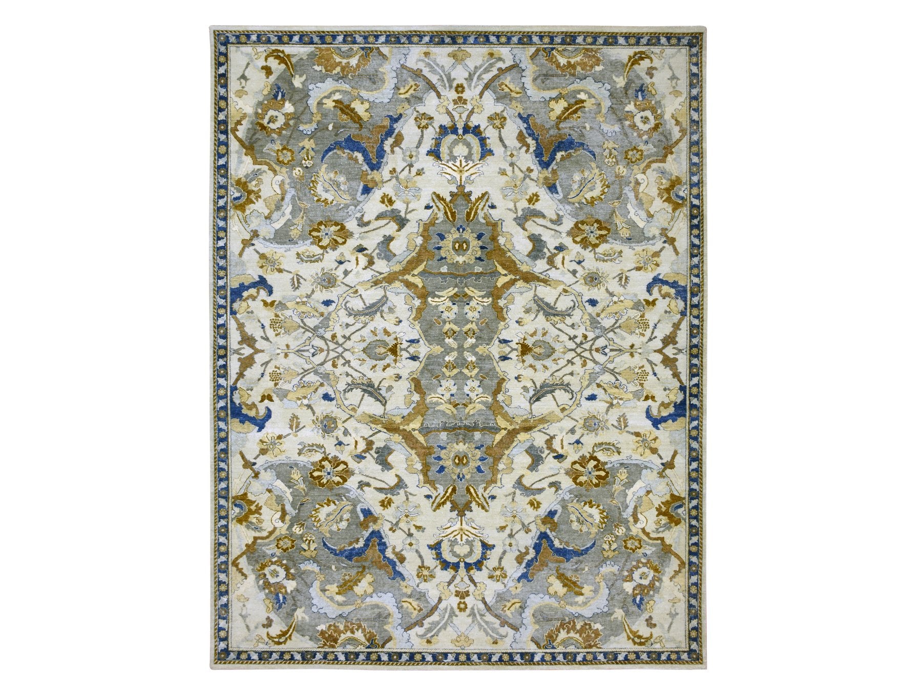 Transitional hand-knotted wool rug in Ivory, 9'2" x 12'1", SKU O075473