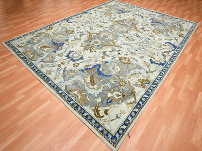 Ivory 9'2" x 12'1" Transitional Hand knotted Wool Rug - Sku: O075473