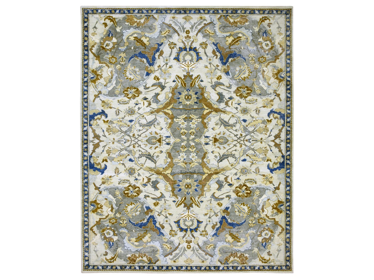 Transitional hand-knotted wool rug in Ivory, 11'11" x 15'5", SKU O075474