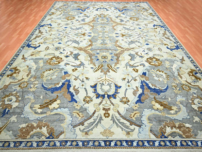 Ivory 11'11" x 15'5" Transitional Hand knotted Wool Rug - Sku: O075474
