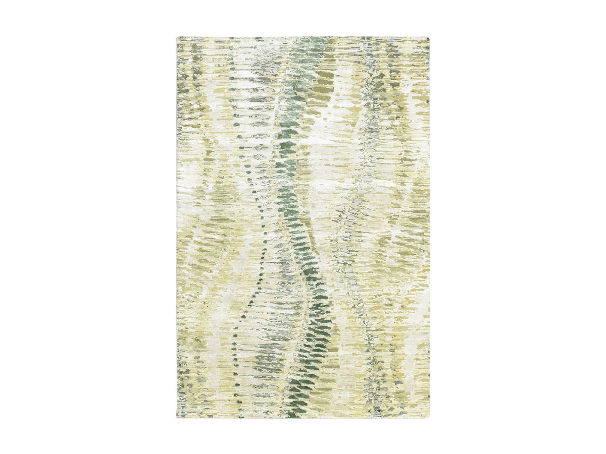 Modern / Contemporary hand-knotted silk rug in Green, 6'1" x 9'3", SKU O075476