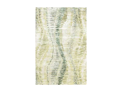 Modern / Contemporary hand-knotted silk rug in Green, 6'1" x 9'3", SKU O075476