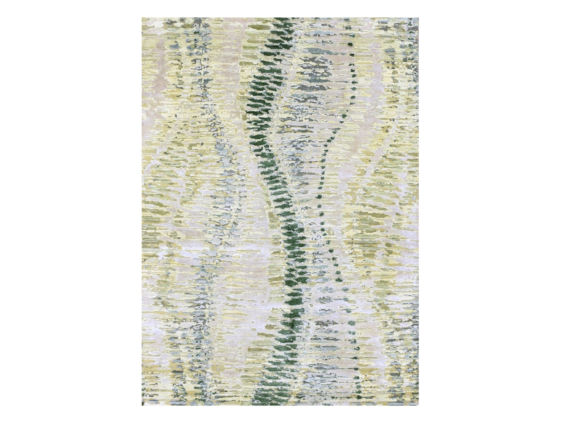 Modern / Contemporary hand-knotted silk rug in Green, 5'1" x 7'3", SKU O075477