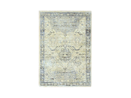 Ivory 2'1" x 3'0" Oushak And Peshawar Hand knotted Wool/Silk Rug - Sku: O075483