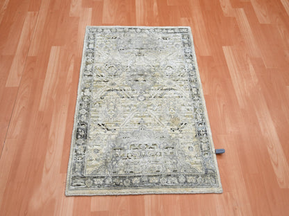 Ivory 2'1" x 3'0" Oushak And Peshawar Hand knotted Wool/Silk Rug - Sku: O075483
