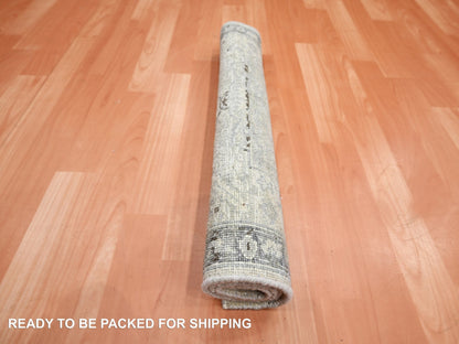 Ivory 2'1" x 3'0" Oushak And Peshawar Hand knotted Wool/Silk Rug - Sku: O075483