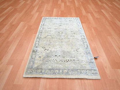 Ivory 2'1" x 3'0" Oushak And Peshawar Hand knotted Wool/Silk Rug - Sku: O075484
