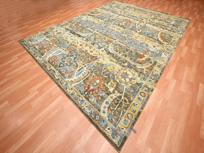 Brown 9'1" x 12'0" Transitional Hand knotted Wool Rug - Sku: O075489