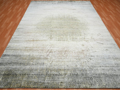 Modern / Contemporary hand-knotted silk rug in Brown, 9'0" x 12'5", SKU O075495