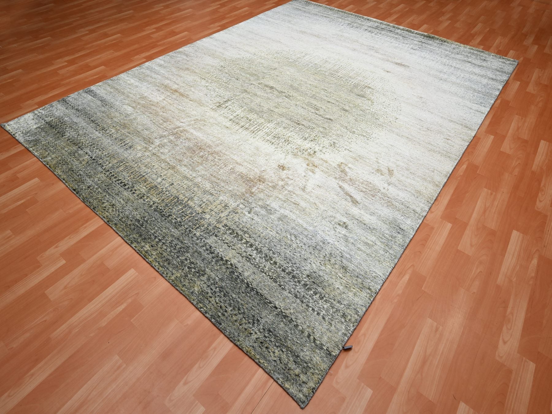 Modern / Contemporary hand-knotted silk rug in Brown, 9'0" x 12'5", SKU O075495