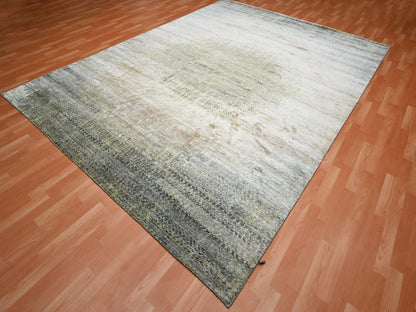 Modern / Contemporary hand-knotted silk rug in Brown, 9'0" x 12'5", SKU O075495