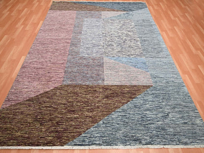 Multicolored 8'0" x 10'0" Modern / Contemporary Hand knotted Wool Rug - Sku: O075504