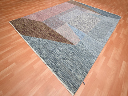 Multicolored 8'0" x 10'0" Modern / Contemporary Hand knotted Wool Rug - Sku: O075504