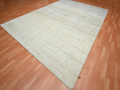 Ivory 8'11" x 12'4" Modern and Contemporary Hand knotted Wool/Silk Rug - Sku: O075505