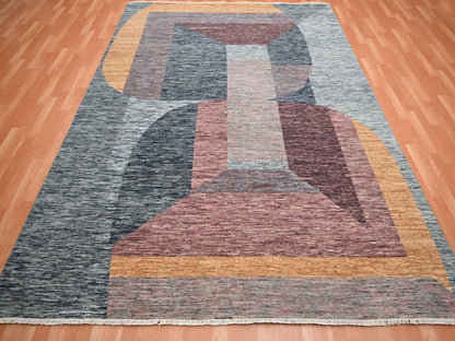 Grey 8'0" x 10'0" Modern / Contemporary Hand knotted Wool Rug - Sku: O075508