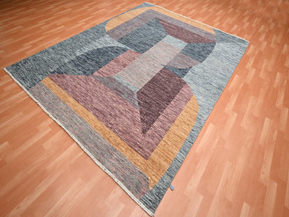 Grey 8'0" x 10'0" Modern / Contemporary Hand knotted Wool Rug - Sku: O075508