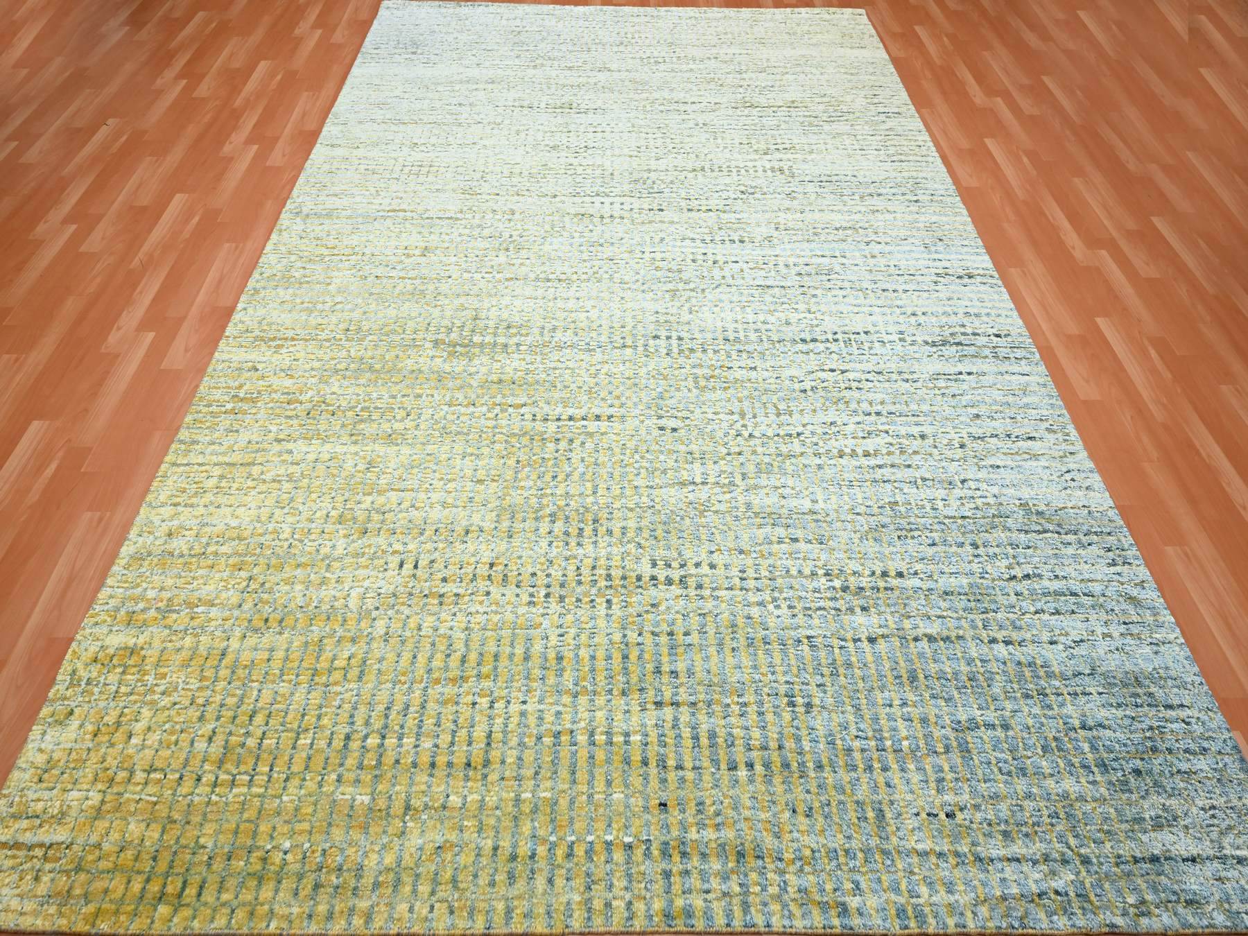 Modern / Contemporary hand-knotted wool/silk rug in Yellow, 8'11" x 12'2", SKU O075509