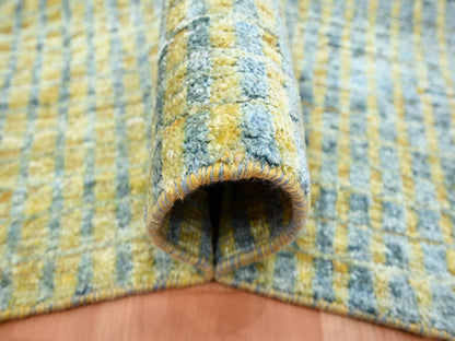 Yellow 8'11" x 12'2" Modern / Contemporary Hand knotted Wool/Silk Rug - Sku: O075509