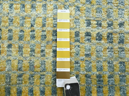 Yellow 8'11" x 12'2" Modern / Contemporary Hand knotted Wool/Silk Rug - Sku: O075509