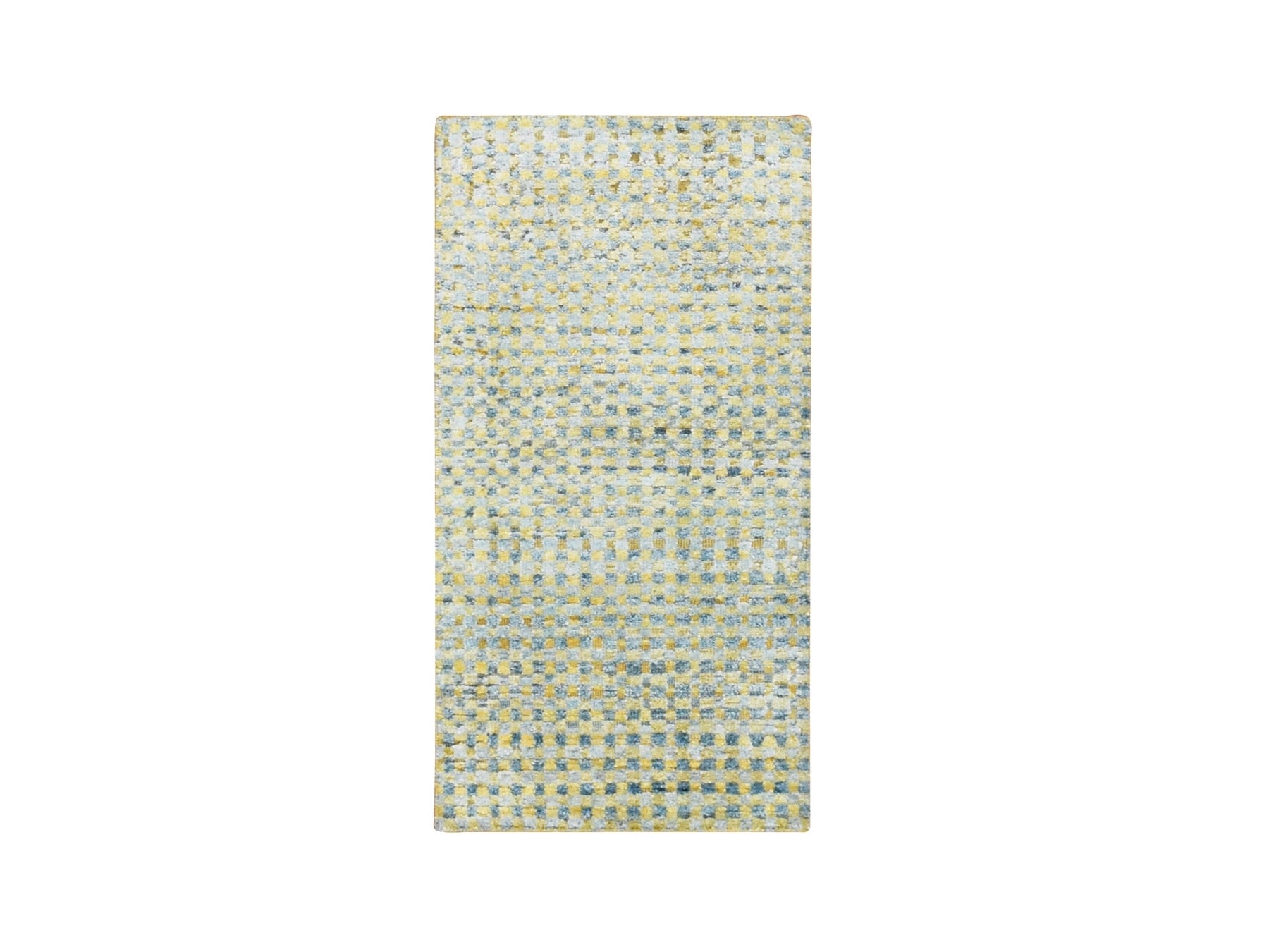 Modern / Contemporary hand-knotted wool/silk rug in Yellow, 2'0" x 4'0", SKU O075510