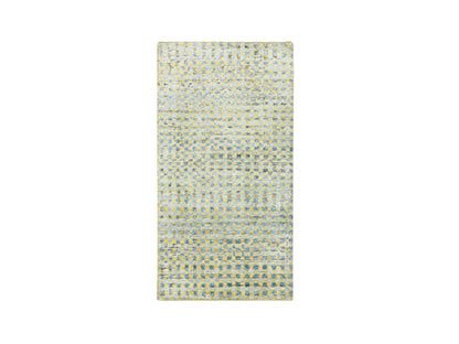 Yellow 2'0" x 4'0" Modern / Contemporary Hand knotted Wool/Silk Rug - Sku: O075510