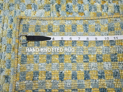 Yellow 2'0" x 4'0" Modern / Contemporary Hand knotted Wool/Silk Rug - Sku: O075510