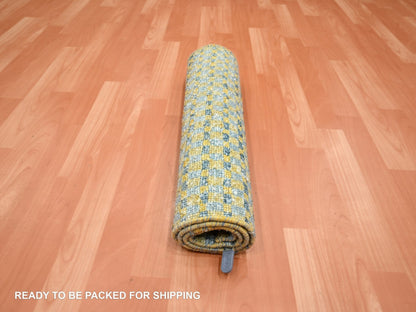 Yellow 2'0" x 4'0" Modern / Contemporary Hand knotted Wool/Silk Rug - Sku: O075510