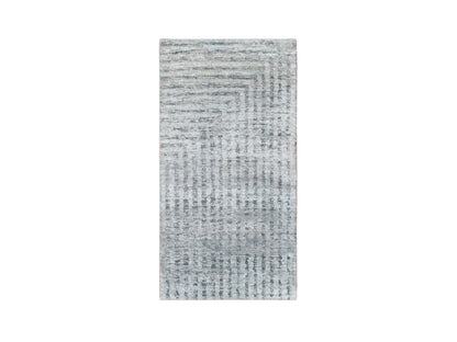 Grey 2'0" x 4'0" Modern / Contemporary Hand knotted Wool/Silk Rug - Sku: O075511