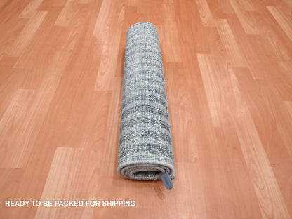 Grey 2'0" x 4'0" Modern / Contemporary Hand knotted Wool/Silk Rug - Sku: O075511