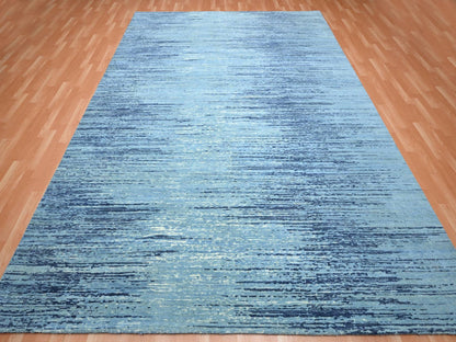 Blue 9'0" x 12'3" Modern and Contemporary Hand knotted Wool Rug - Sku: O075518