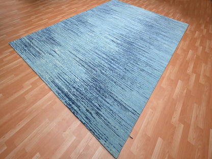 Blue 9'0" x 12'3" Modern and Contemporary Hand knotted Wool Rug - Sku: O075518
